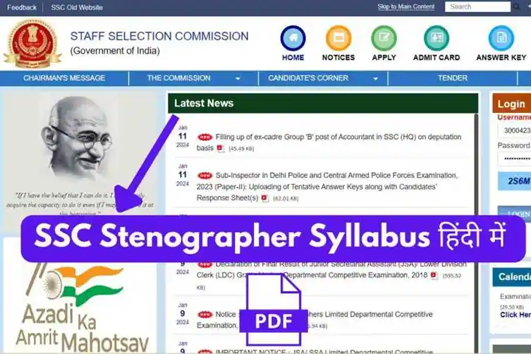 SSC Stenographer Syllabus In Hindi