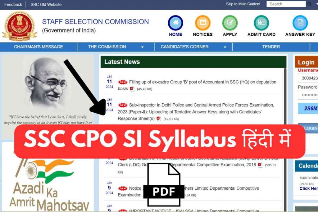SSC CPO Syllabus PDF Download